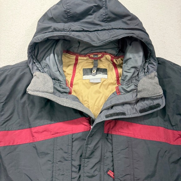 Nike XXL Mens Hooded Padded Puffer Winter Jacket Coat Black Red Khaki Stripe - Picture 2 of 9